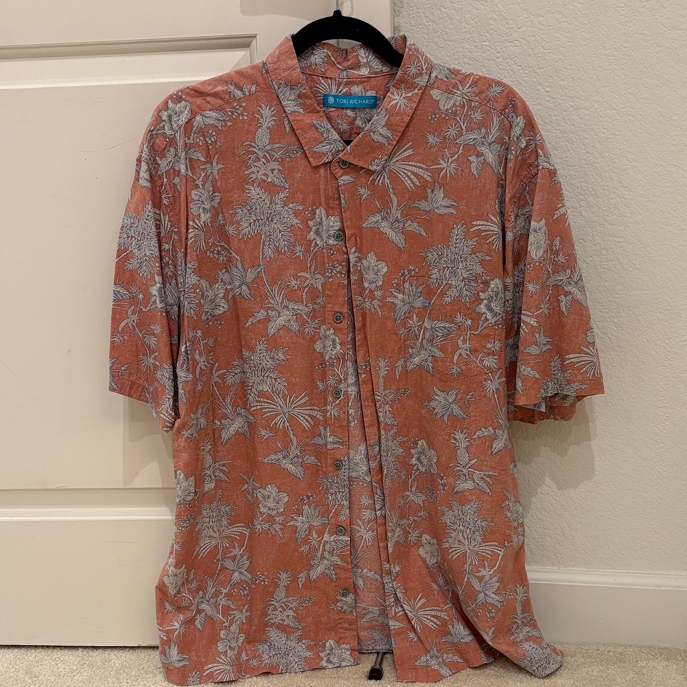Tori Richard Terracotta and Gray Floral Shirt